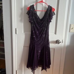 J Kara Asymmetrical Purple Sequin Dress
